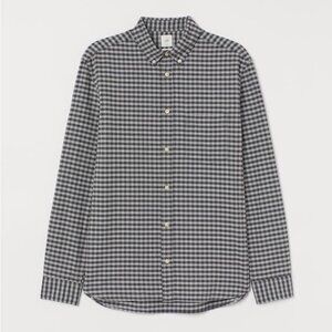 H&M Men’s Grey Checkered Oxford Cotton  Button Down Collared Shirt
